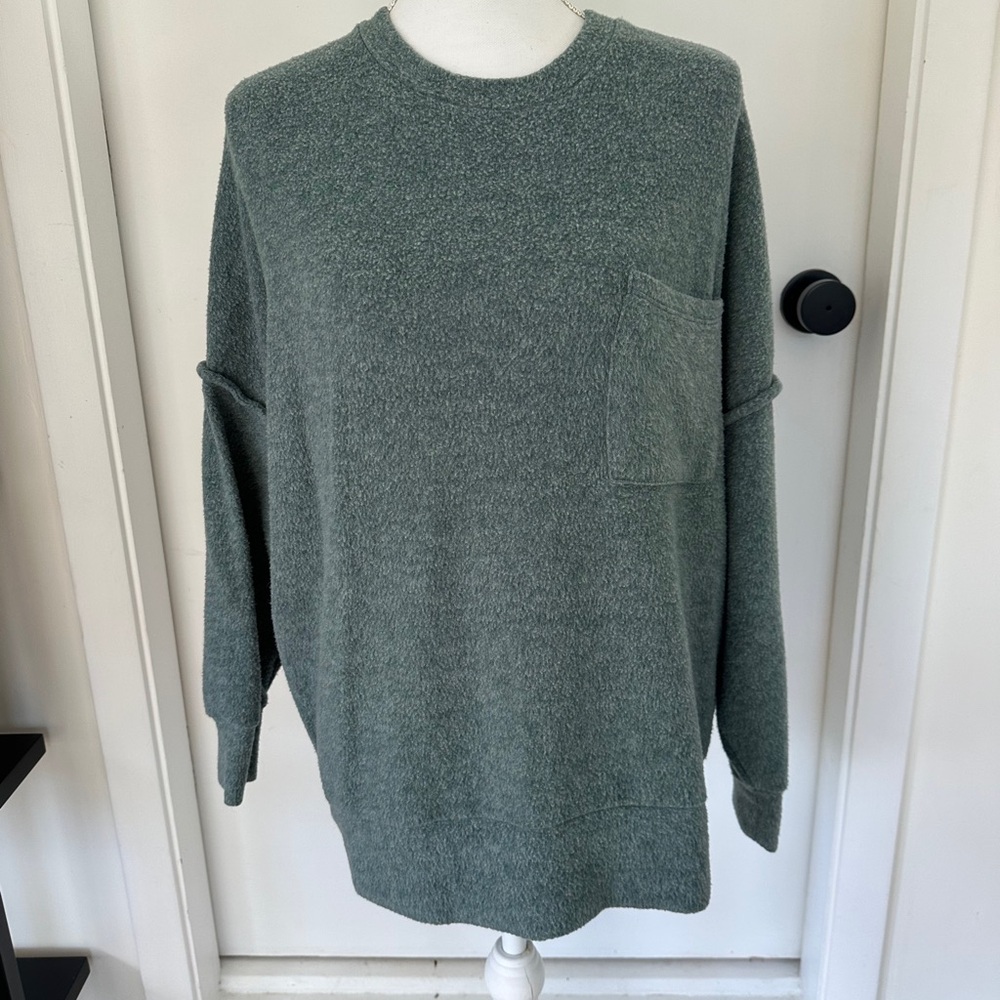Zenana Heathered Green Crewneck oversized cozy Sweater
